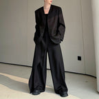 Vintage Collarless Blazer and Wide-leg Pants Two-piece Set