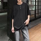 Striped Knit Henley Collar Casual T-Shirt