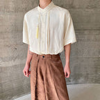 Summer Vintage Satin Jacquard Tassel Shirt