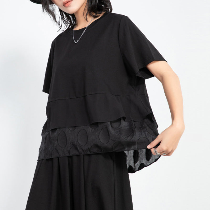 Irregular Pullover Stitching Babydoll Shirt