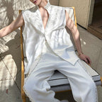 Handmade Pearl Embroidered Jacquard Stand Collar Vest
