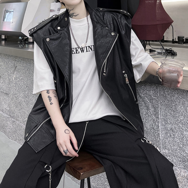 Retro PU Leather Zipper Vest Jacket