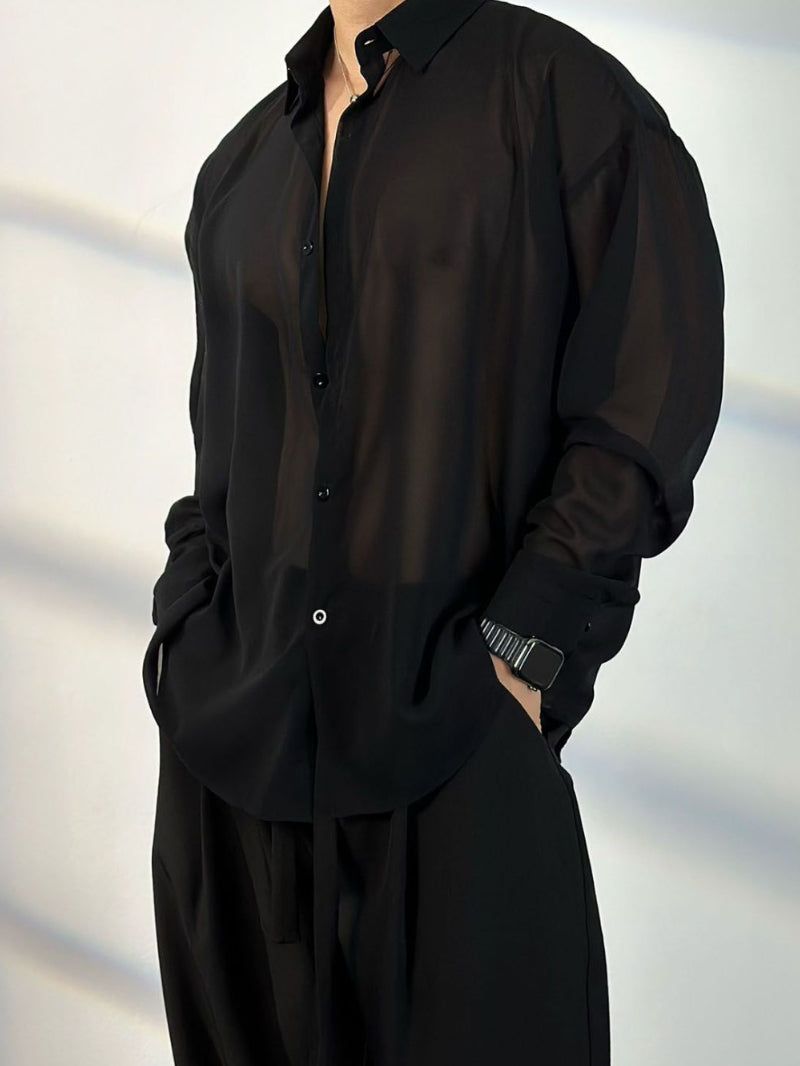 【50 Shades of Black】Transparent Tulle Loose Shirt