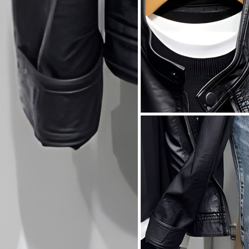 Slim-Fit Stand Collar Leather Jacket