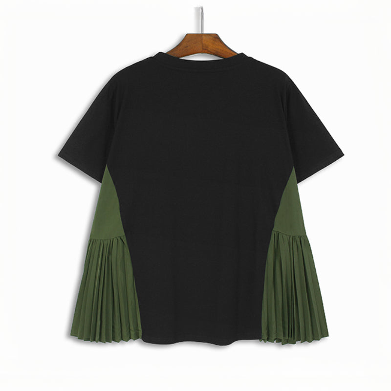Fake Pocket Pleated Patchwork Loose T-shirt