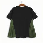 Fake Pocket Pleated Patchwork Loose T-shirt