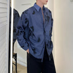 Vintage Butterfly Lace Mesh Splicing Plaid Shirt