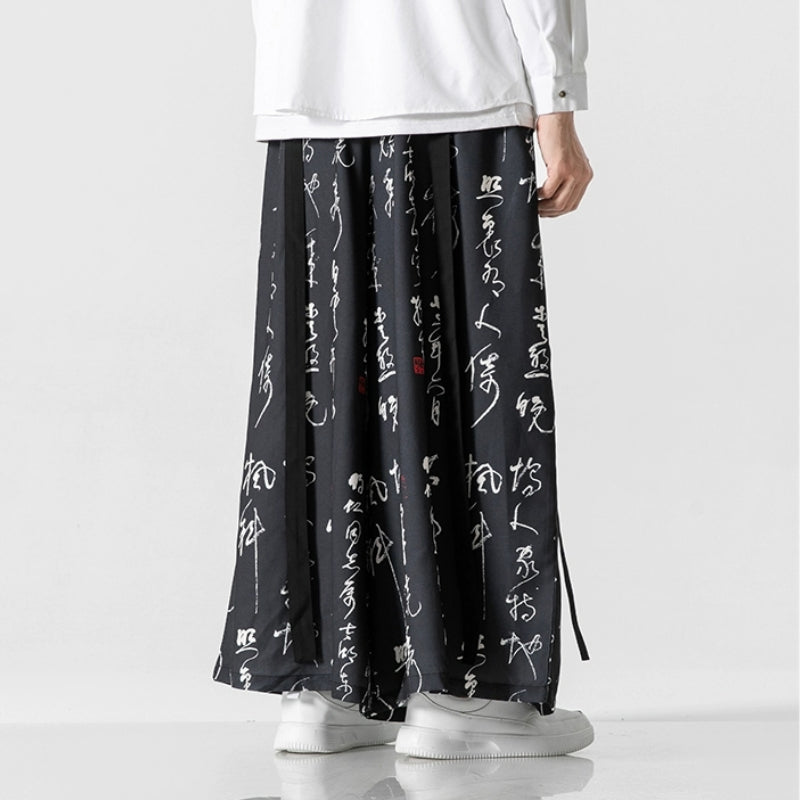 Calligraphy Print Culottes Hakama Pants
