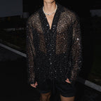 Shiny Silver Sequined Hollow Long Sleeve Shirt