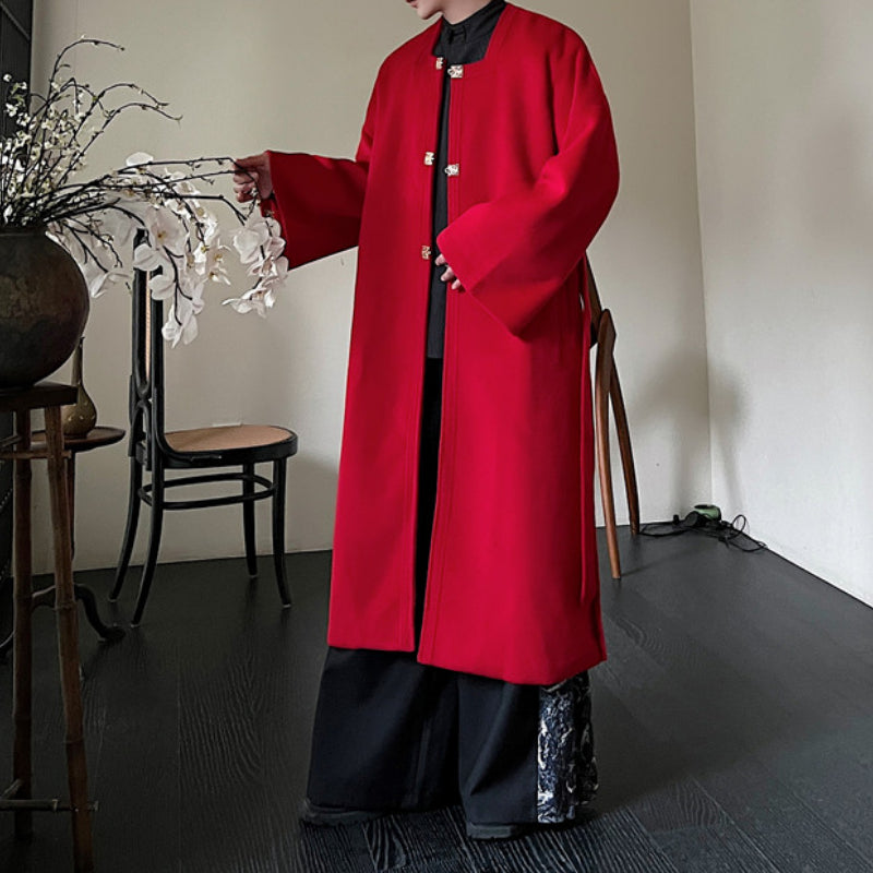 Winter Square Collar Retro Long Knee-length Woolen Coat