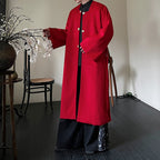 Winter Square Collar Retro Long Knee-length Woolen Coat