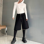 Slim Fit Irregular Slanted Neckline Hooded Shoulder Pad T-shirt