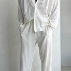 Textured V-neck Cardigan and Trousers Set