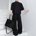 Stand-up Collar Drape T-shirt Casual Wide-leg Trousers Two-piece Suit