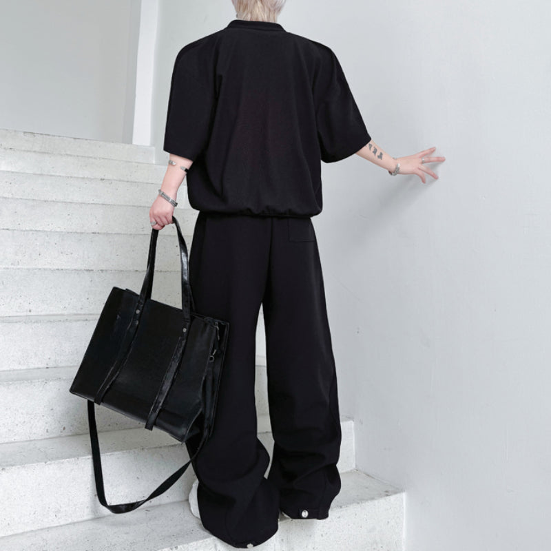 Stand-up Collar Drape T-shirt Casual Wide-leg Trousers Two-piece Suit