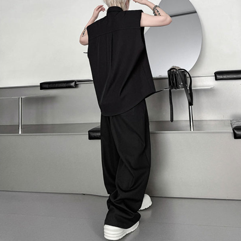 Colorblock Sleeveless Vest Wide Leg Trousers Two-Piece Set