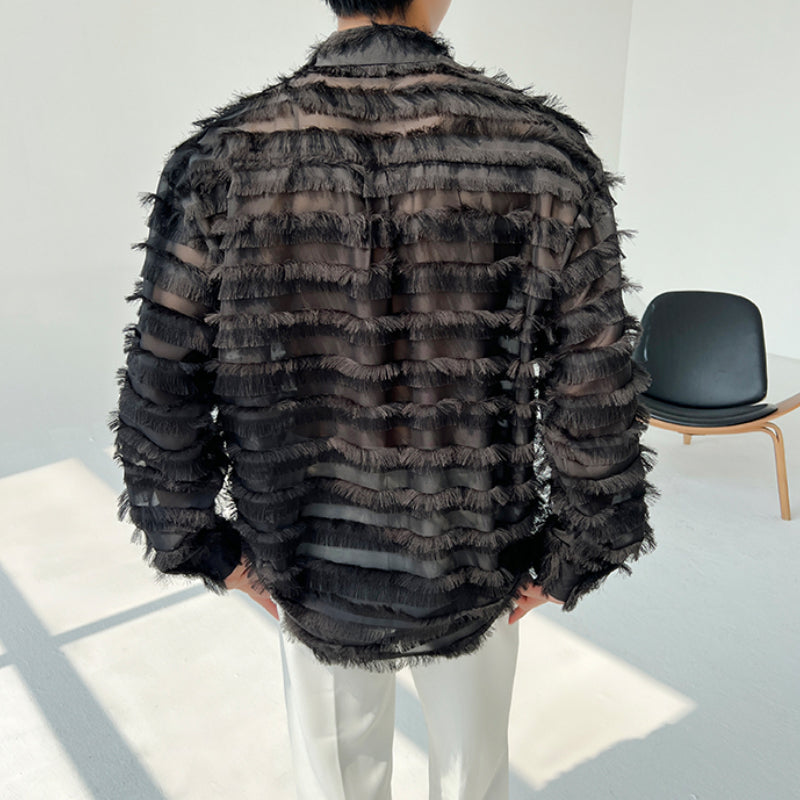 Tassel Striped Hollow Loose Shirt