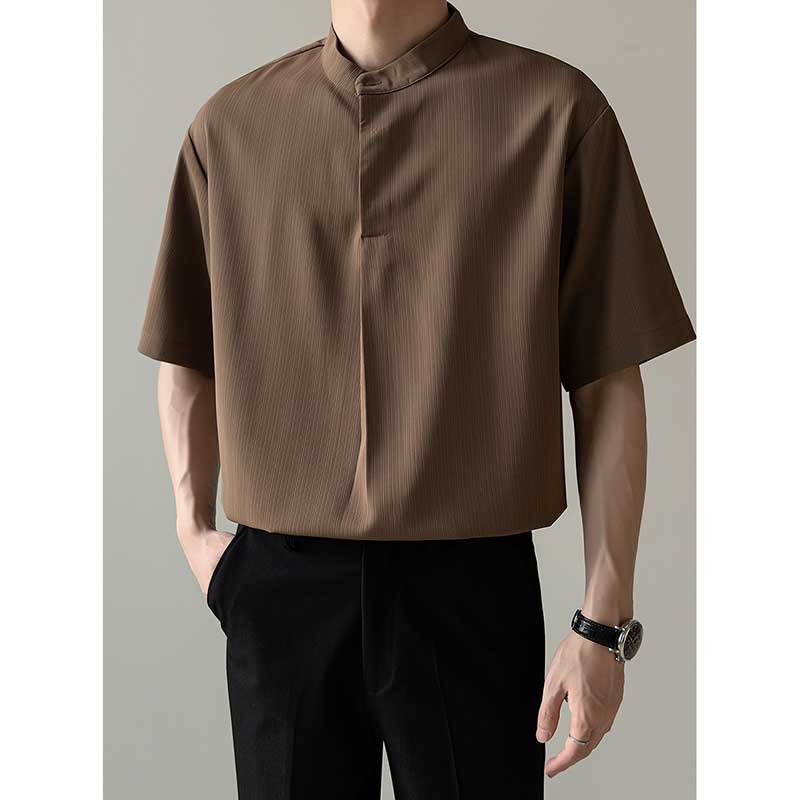 Loose Stand Collar Ice Silk Texture Casual Shirt