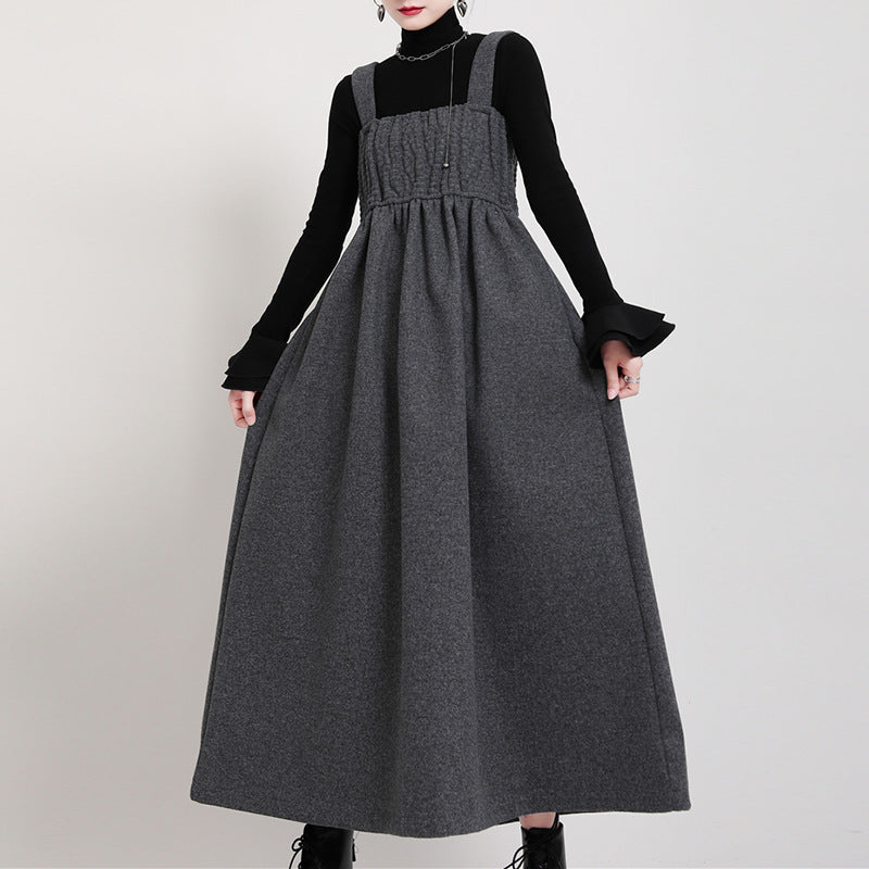 Woolen Pleated Strappy Dress
