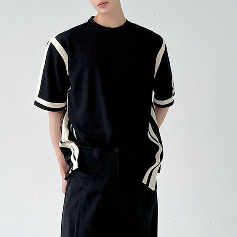 Paneled Contrast Striped Short Sleeve T-Shirt