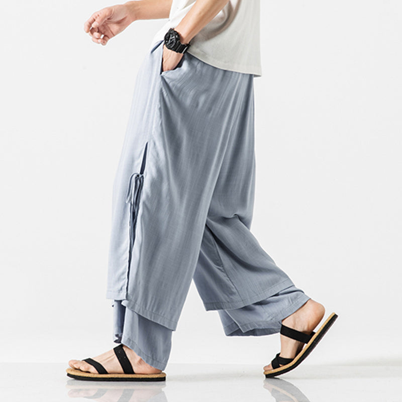 Japanese Style Cotton and Linen Side Strap Two-piece Culottes