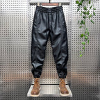 Thickened PU Stitching Small-leg Leather Pants