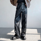 Retro Rivet Deconstructed Motorcycle Pu Leather Pants