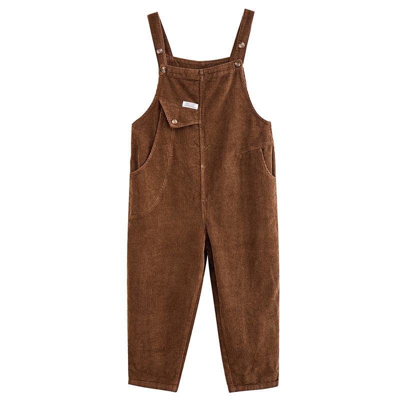 Solid Color Corduroy Harem Overalls