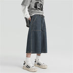 American Denim Cropped Loose Wide-leg Shorts