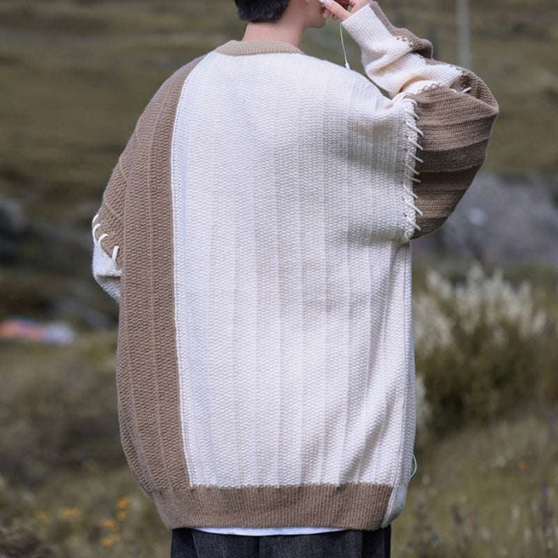 Patchwork Contrasting Color Pullover Sweater