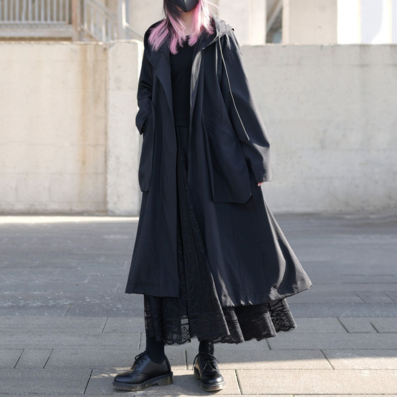 Black Thin Loose Hooded Windbreaker