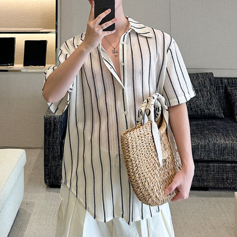 Striped Contrast Cutout Drape Shirt