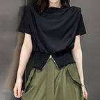 Tighten Waist Zip Short Sleeve T-Shirt