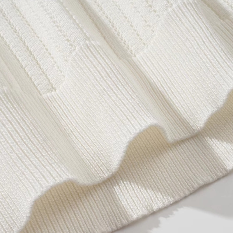 Ice Silk Hollow Pattern Knitted Lapel Polo Shirt