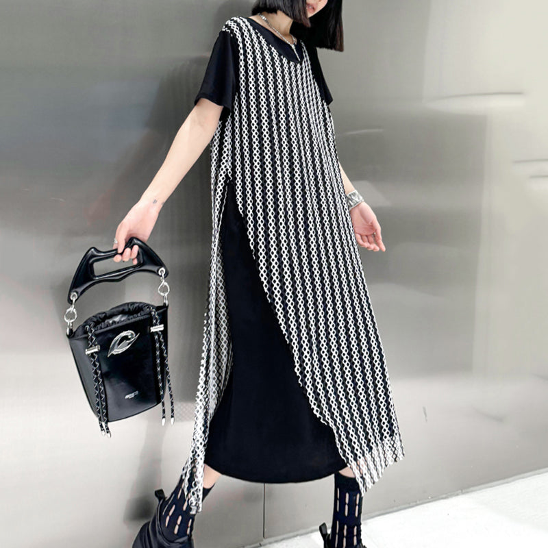 Mesh Panel Slit Dress