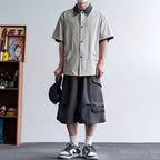 Middle Pleated Multi-pocket Cropped Sweatpants