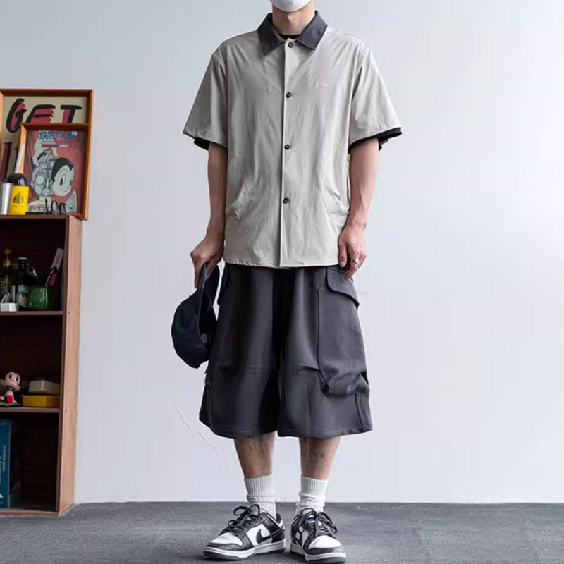 Middle Pleated Multi-pocket Cropped Sweatpants