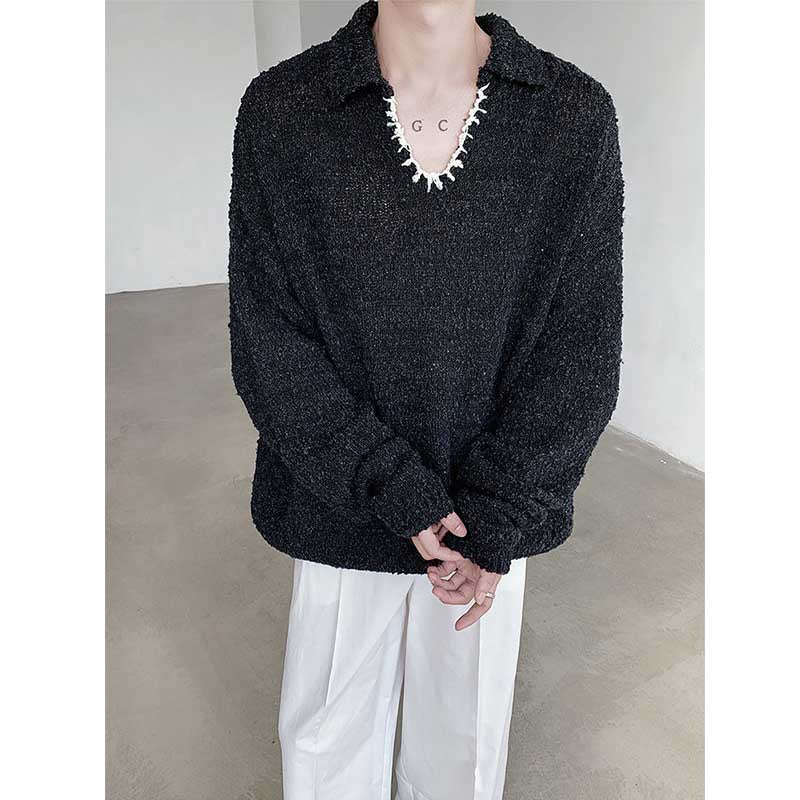 Retro Patchwork Contrast Color V-neck Sweater