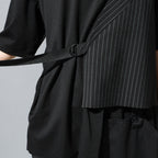 Fake Two-piece Straight Lace-up Striped Patchwork T-shirt