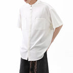 American Black Drape Stand Collar Casual Shirt