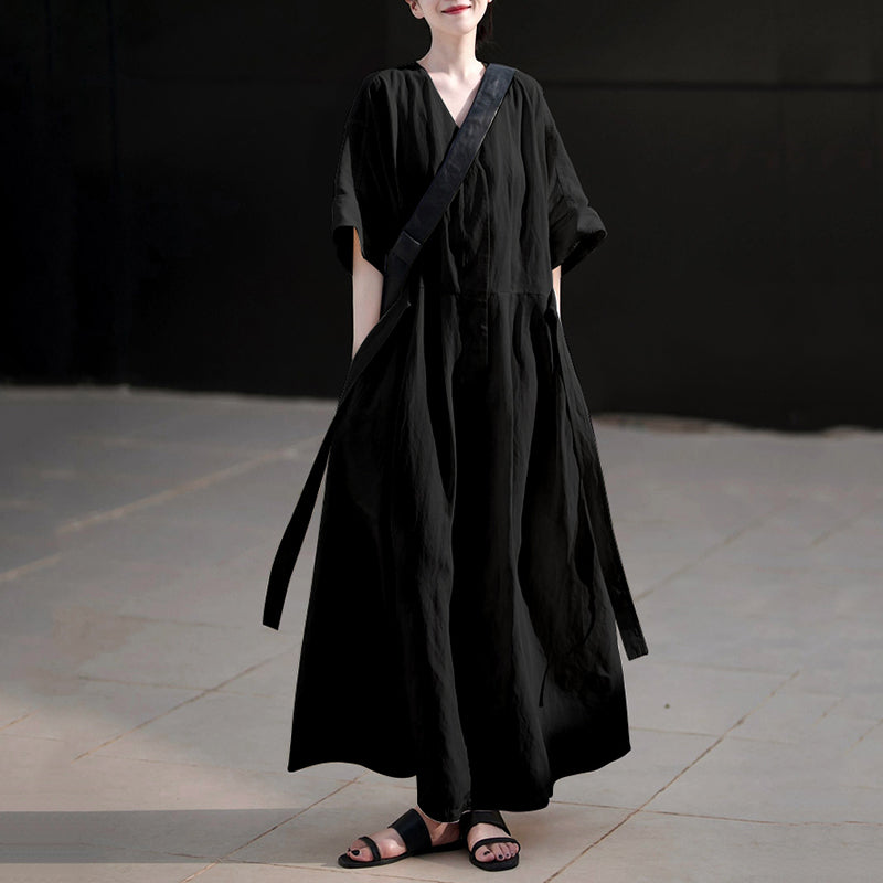 French Loose V-neck Pullover Dress