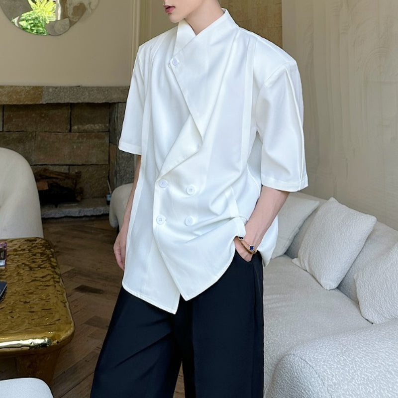 Summer Stacked Collar Shoulder Pad Shirt