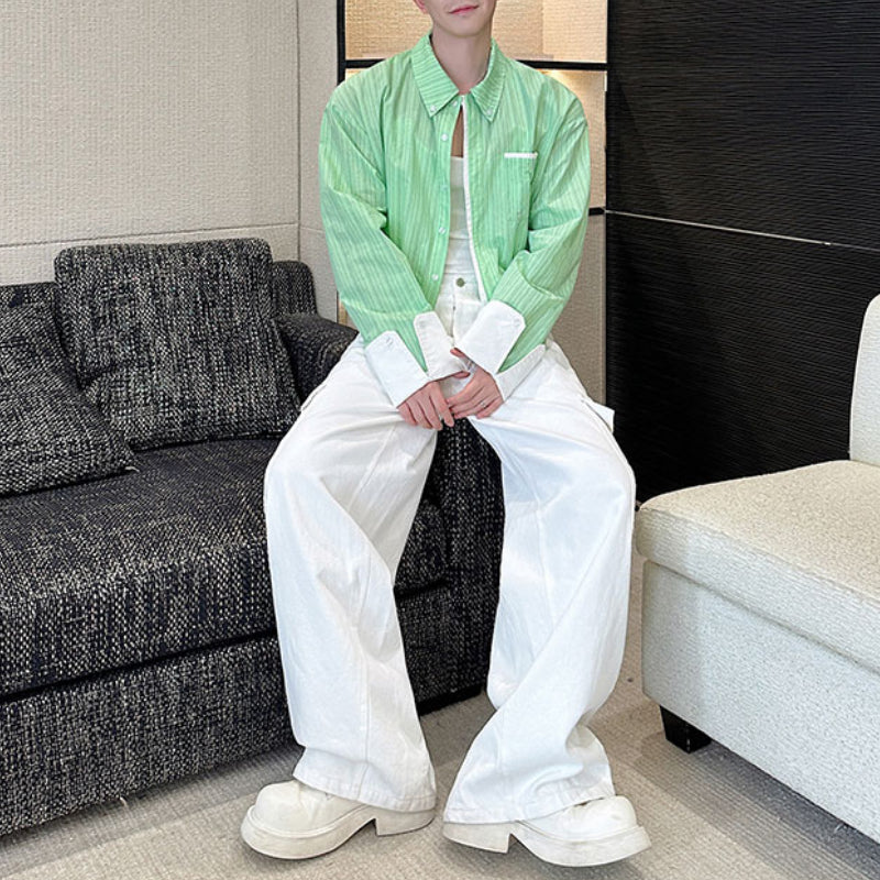 Striped Contrast Cropped Casual Shirt