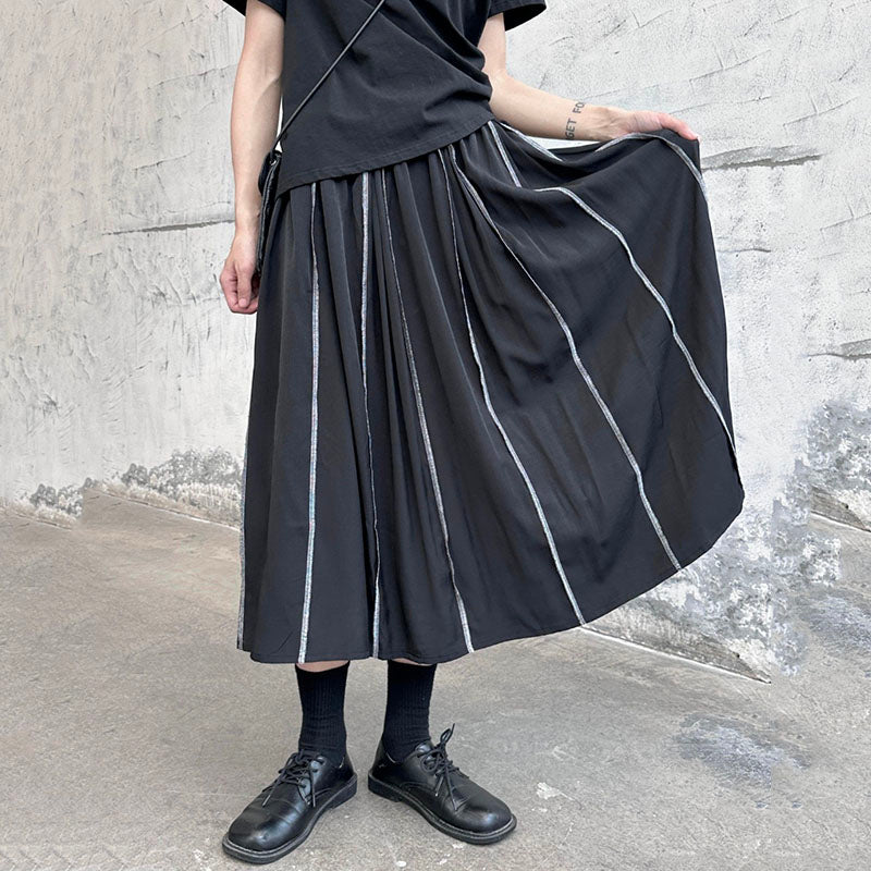 Summer Topstitch Loose Swing Skirt
