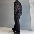 Ribbon Tie Jacquard See-through Shirt