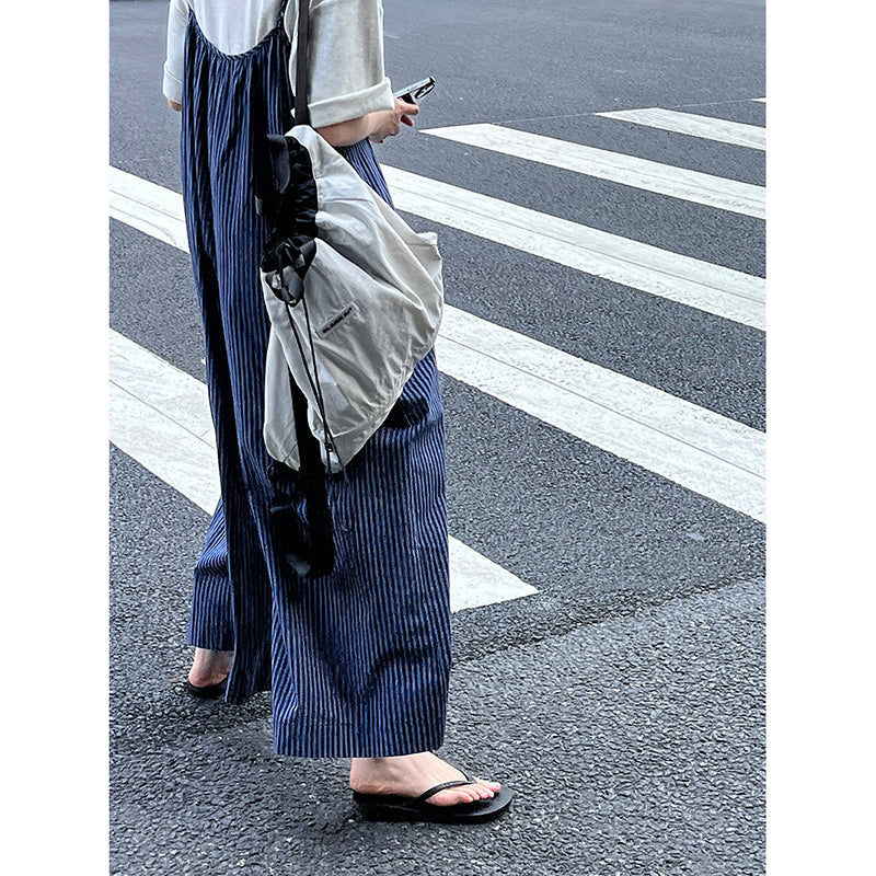Vintage Blue Striped Jumpsuit Skirt