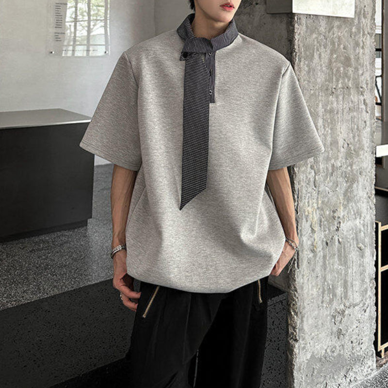 Shoulder Pad Stitching Bow Tie Polo Shirt