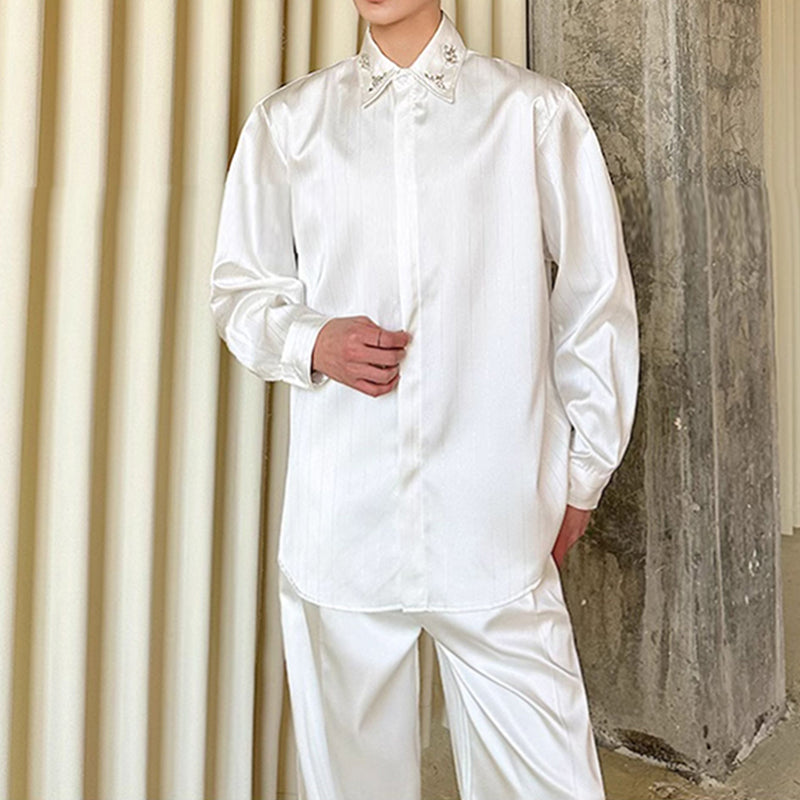 Rhinestone Striped Brocade Lapel Shirt