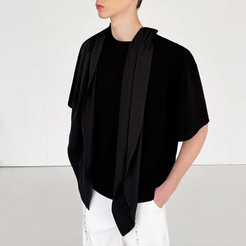 Scarf Ribbon Silhouette Short Sleeves T-shirt