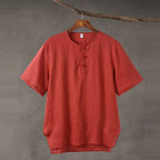 Linen Vintage Round Neck Button Down T-shirt